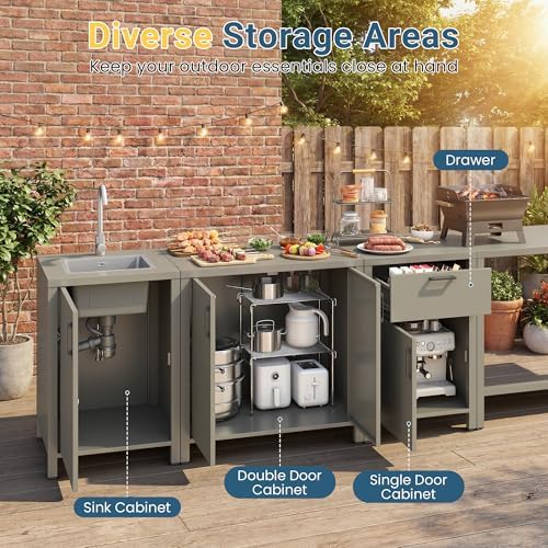 Wisteria Lane Outdoor Storage Cabinet, Aluminum Modular Outdoor Kitchen, All Weather Kitchen Island with Double Door Storage for Patio, BBQ, Backyard - Image 5