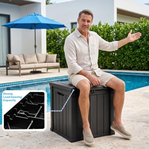 PatioZen 50 Gallon Resin Deck Box, Lockable Outdoor Storage Box for Patio Cushions Storage Furniture, Garden Tools, Pool Supplies, Weatherproof and UV Resistant (Grey) - Image 7