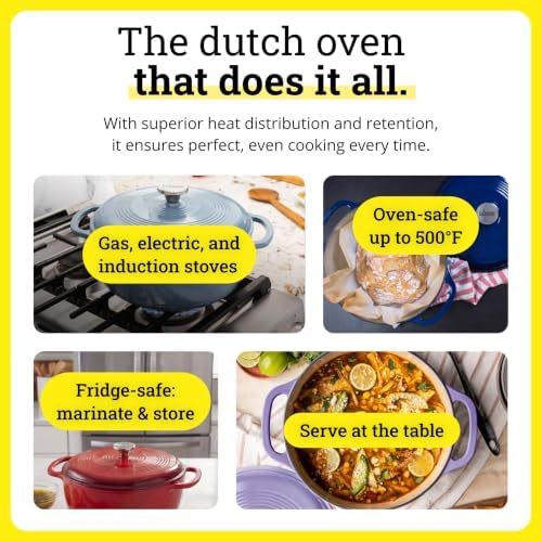 Lodge Enameled Cast Iron Oval Dutch Oven with Lid, 7 Quart, Oyster White - Image 4