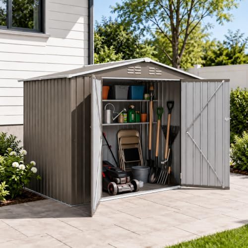 8X6 FT Outdoor Metal Storage Shed,Steel Panel Tool House,Grey by Unknown