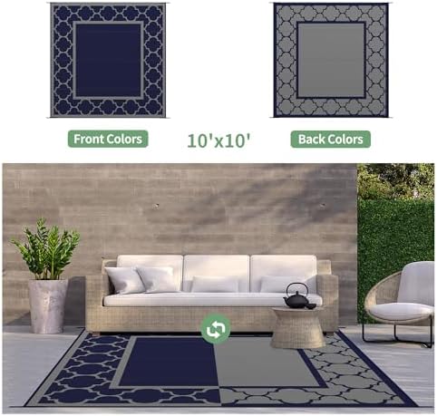 GENIMO Outdoor Rug, Waterproof Plastic Rugs for Patio, 10'x10' Blue Grey - Image 5