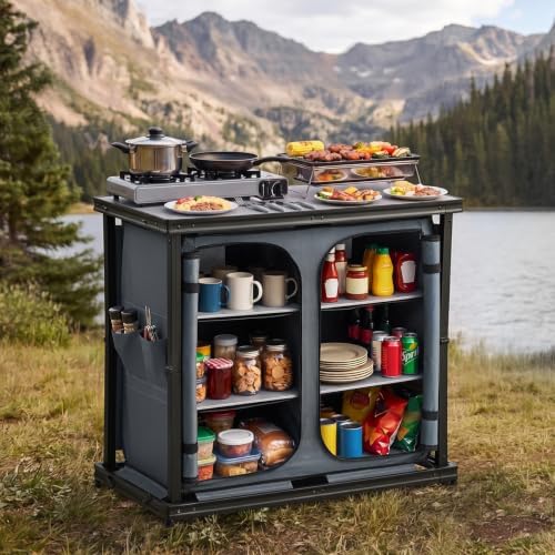 VEVOR Folding Camping Storage Cabinet, Outdoor Portable Lightweight Table - Image 2