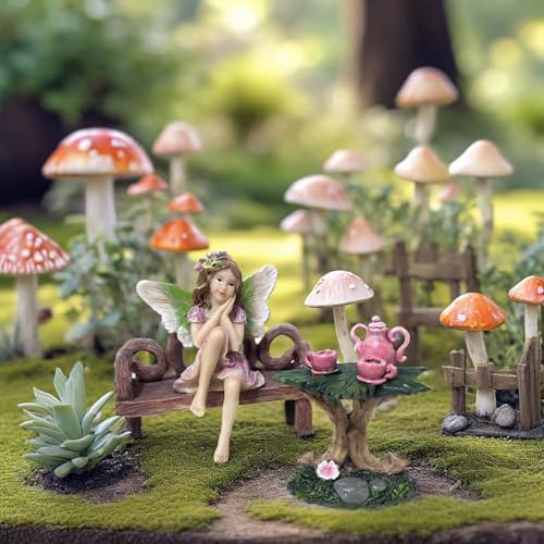 3 Pcs Miniature Garden Furniture Miniature Table and Chairs Set Fairy Garden Accessories Outdoor Mini Resin Furniture Kit Micro Landscape Decor Tea Set for Fairies and Garden Gnomes DIY Craft Gift - Image 5
