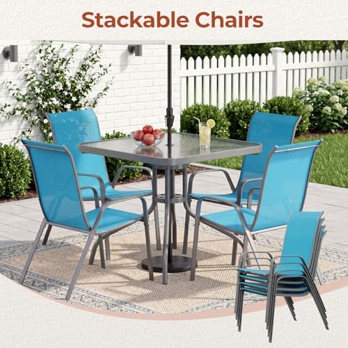 TLSUNNY 5 Pieces Patio Dining Set for 4, Glass Table and Textilene Chair - Image 5