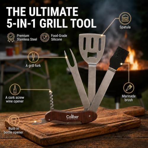 5-in-1 Multi Tool BBQ Barbecue Grill Accessories, Tools Set Kit, Camping Accessories, Grilling Parties, Detachable, Includes Brush, Spatula, Fork, Bottle Opener, Wine Corkscrew - Image 6