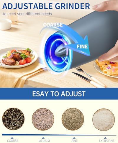 CIRCLE JOY Gravity Electric Salt and Pepper Grinder Set Automatic Salt and Pepper Grinder Set with LED Light, Battery Operated, Adjustable Coarseness, Large Capacity, for Home Kitchen BBQ, Blue - Image 4