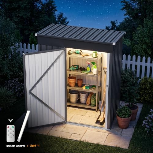 5 x 3 FT Outdoor Storage Shed, Waterproof Metal Garden Tool Shed with Sloped Roof, Magnetic Light, Lockable Door & Air Vents for Backyard Patio Lawn, Dark Gray - Image 3