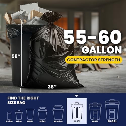 Plasticplace Contractor Garbage Bags: 55 Gallon Trash Bags Heavy Duty, Big Black Trash Bags, 36"x58", 6.0 Mil, Pack of 20 - Image 4