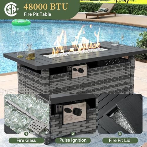 Aoxun 8 Piece Patio Furniture Set with 44" Fire Pit Table Wicker Rattan - Image 3
