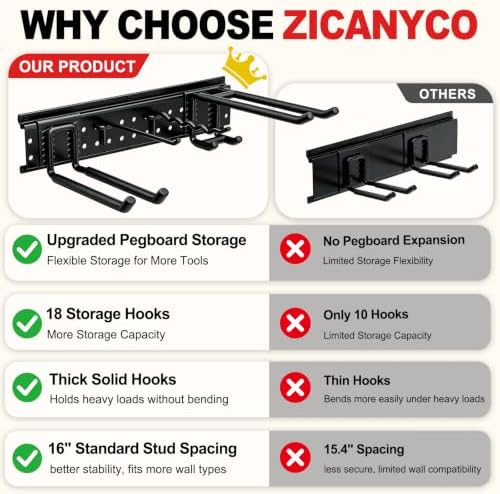 Garage Tool Organizer Wall Mount 99 inches with 18 Adjustable Heavy-Duty Hooks, Garage Organization, Garden Tool Storage Rack, Yard, and Shed, Holds Up to 750 lbs - Image 4