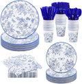 Kochorie 350 PCS Blue Floral Party Supplies Set for 50 Guests Includes White & Blue Floral Plates Cups Napkins Utensils for Spring Dinner, Garden Party, Birthday, Disposable Tableware by Kochorie