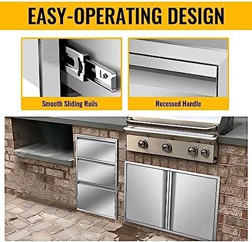 Outdoor Kitchen Drawers, Box Frame Style Flush Mount BBQ Drawer w/Stainless Steel Handle, BBQ Island Drawers For Patio Grill Station,Three Drawers - Image 5