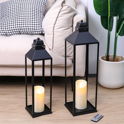 Large Lanterns Decorative Outdoor Indoor, 23" 19" Floor Lantern with Candle - Image 4