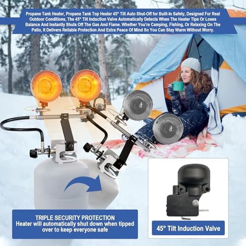 30000 BTU Propane Heater Outdoor, Propane Tank Heater Attachment Double Tank Top Radiant Gas Heater With Tip-Over Protection, 3 Heat Settings, Safety Shut-Off Valve for Patio,Camp,Fish,Garage. - Image 3