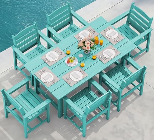 SERWALL 7 Pcs Outdoor Dining Set, 67" HDPE Dining Set for 6, Aruba by SERWALL
