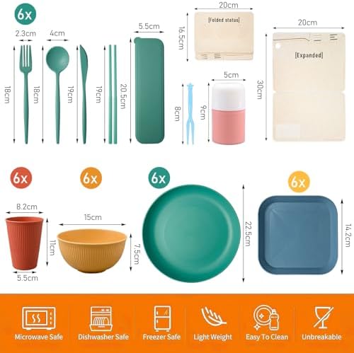 48 Pcs Wheat Straw Dinnerware Sets for 6,Unbreakable Plates and Bowls Set - Image 2