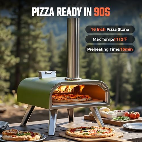 BIG HORN 16" Multi-Fuel Outdoor Pizza Oven – 2-in-1 Wood-Fired & Gas Compatible (Burner Sold Separately), 1112°F Outdoor Stainless Pizza Cooker, Portable for Party Usage, Green - Image 3