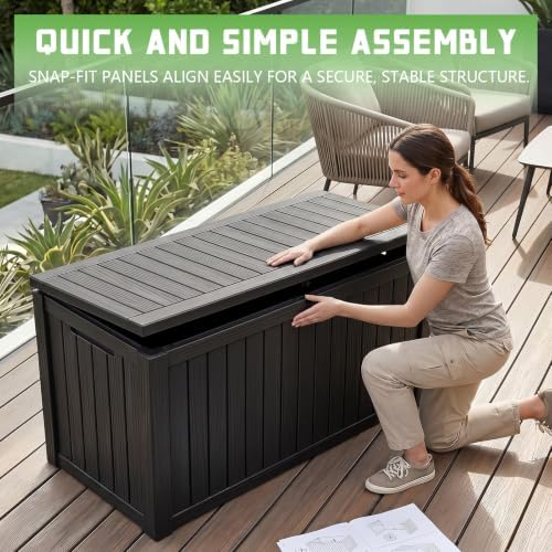PatioZen 200 Gallon Deck Box Lockable Waterproof UV Resistant Black - Image 2