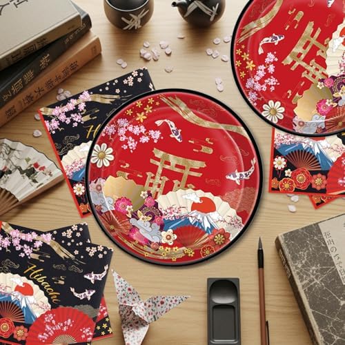 40pcs Red Gold Hibachi Party Decorations Hibachi Plates and Napkins for Hibachi Japanese Style Barbecue Party Decorations Supplies.Suitable for 20 Guests. - Image 6