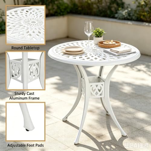 30.31" Outdoor Patio Dining Table, Cast Aluminum Bistro Table, Patio Furniture Set with 2.36" Umbrella Hole for Balcony Lawn Garden Backyard - Image 4