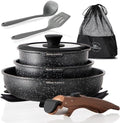 Kitchen Academy Removable Handle Induction Pots and Pans Set - 10 Piece Non-stick Cookware Sets, Black Granite Stackable RV Cookware for Camp by KITCHENACADEMYBETTERLIVINGTHROUGHCOOKINGPERFECTION