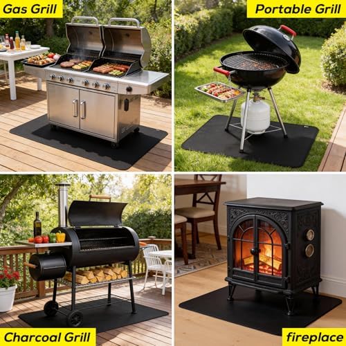 FLASLD Under BBQ Mat, 48x65 inches Extra-Large Under Grill Mats for Outdoor Grill, Double-Sided Fireproof Protective Mat, Oilproof Waterproof BBQ Fire Pit Fireplace Mat - Image 2