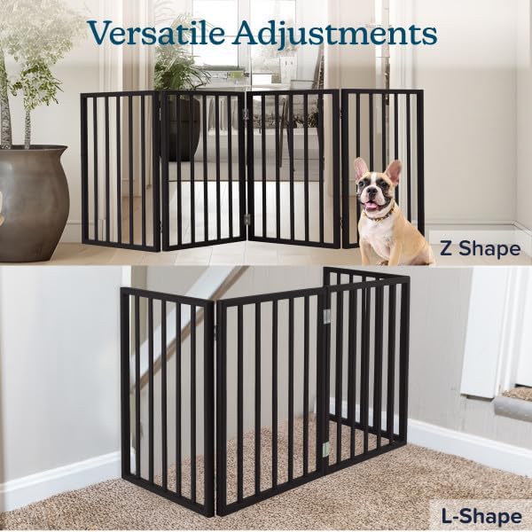 Pet Gate - 4-Panel Indoor Foldable Dog Fence for Stairs, Hallways, or Doorways - 72x24-Inch Wood Freestanding Dog Gates by PETMAKER (Black) - Image 6