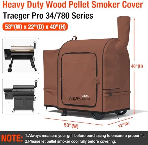 Foldable Grill Cover for Traeger Pro 34/780 Series, Waterproof 600D Heavy Duty Wood Pellet Smoker Cover, Fade＆Tear Resistant Pellet Grill Cover for Texas Elite 34 700/600/550,Caramel - Image 5