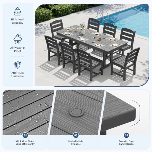 KINGYES Outdoor Armless Dining Chairs Set of 2,HDPE Patio Chairs,Grey - Image 3