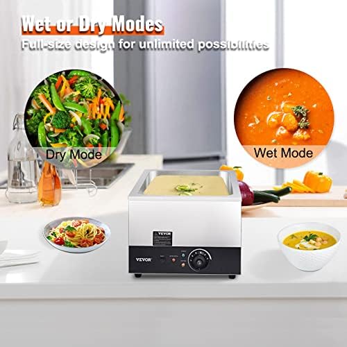 VEVOR Commercial Food Warmer 24QT Bain Marie 1200W Electric Buffet Warmer Steam Table Food Warmer Countertop Stainless Steel Food Warmer Wet or Dry Use for Parties, Catering and Restaurant - Image 2