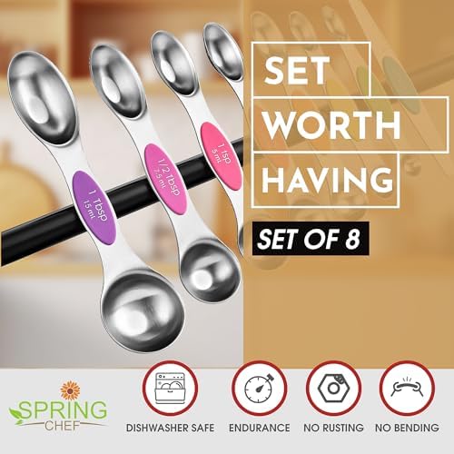 Spring Chef Stainless Steel Magnetic Measuring Spoons Set of 8, Neon - Image 2