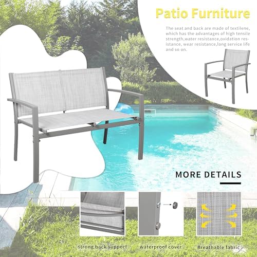 Shintenchi 4 Pieces Patio Furniture Set All Weather Textile Fabric Outdoor Conversation Set, with Glass Coffee Table, Loveseat, 2 Single Chairs for Home, Garden, Lawn, Porch（Silver） - Image 2