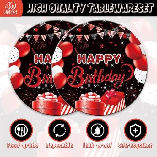48pcs Red Black Party Decoration Set,16 Dessert plate,16 Napkin And 16 Fork,Disposable tableware for 16 persons,Used for Red and Black Party Supplies - Image 3