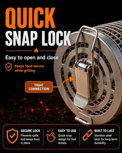 Rolling Grill Basket for Outdoor BBQ, 2-Pack with Secure Snap Lock - Image 3