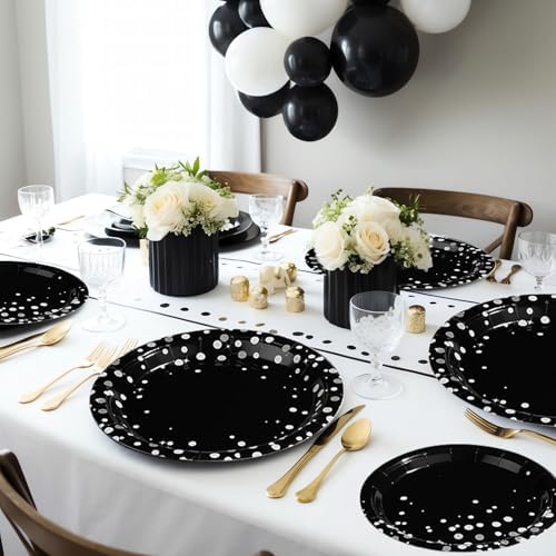 Grencian 96 Pcs Black and Silver Birthday Party Decorations, Serves 24 - Image 5
