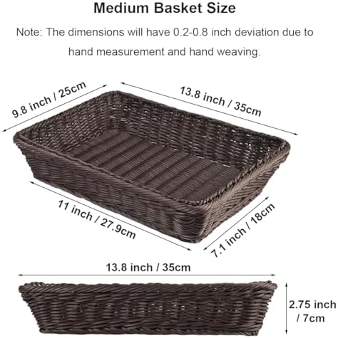 RT&BS 2pcs Wicker Bread Basket for Serving, Wicker Fruit Basket, Display Baskets for Vegetable Fruit, Reusable Handwoven Serving Baskets for Kitchen, Store, Restaurant, Outdoor (Coffee, M) - Image 3