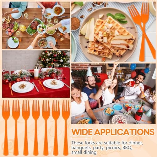 60 Pcs Orange Disposable Plastic Forks Cutlery Heavy Duty Dinnerware Plastic Silverware Flatware for Home Office School Party Picnics Restaurant Outdoor Events or Every Day Use (Orange) - Image 7