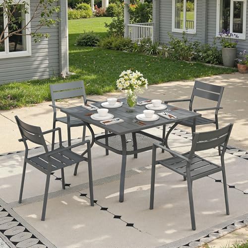 Outdoor Dining Table with Adjustable Umbrella Hole, 37.8" All-Weather Square Patio Dining Table for 4, Metal Patio Table for Garden Lawn Porch Deck Yard, Dark Grey - Image 4