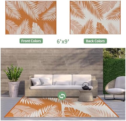 GENIMO Outdoor Rug, Waterproof Plastic for Fall Decor, 6'x9' Orange White - Image 2