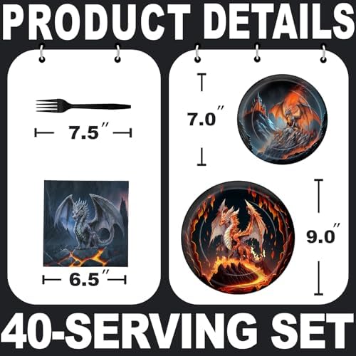 Dragon Party Decorations - Dragon Party Plates and Napkins for Kids Birthday Party, Serves 40 Guests - Image 2