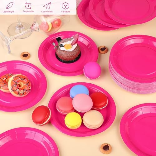 Breroa 72 Pcs Hot Pink Paper Plates 7 Inch Bulk Hot Pink Plates Disposable - Image 4
