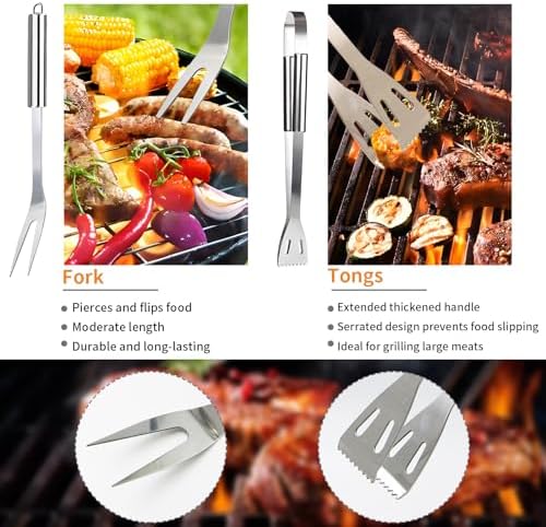 11Pcs Stainless Steel BBQ Grilling Accessories Set, Dad Gifts for Men Christmas Grilling Gifts,Portable Practical Grill Tools Utensils Kit with Storage Bag for Outdoor Grill Camping Backyard - Image 3