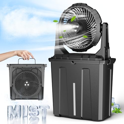 Ausic 10″ 9L Portable Misting Fan, [Max 55Hrs] Golf Cart Mister Fan for Outside Patios, 20000mAh Outdoor Rechargeable Battery Operated Water Cooling Fan, Summer Camping Essentials - 3 Spray Misters by Ausic