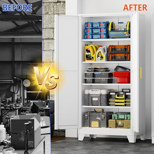 GAIOUS 71''Tall Metal Garage Storage Cabinet,File Cabinet with Door and Adjustable Shelves, Outdoor Steel Tool Cabinet for Home,Office,Warehouse,Garage,White - Image 6