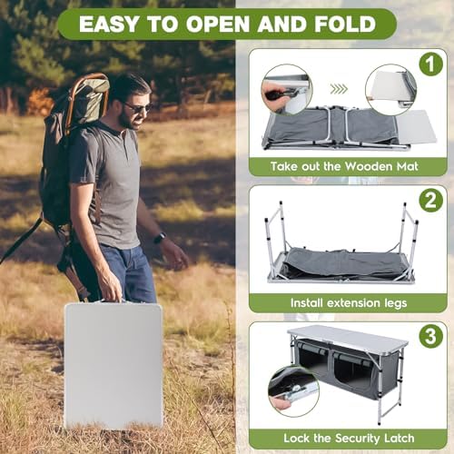 Outdoor Folding Camping Table with Storage Organizer(Grey) - Image 5