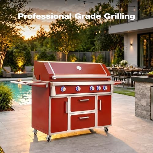 49" Red Stainless Steel Grill, 4 Burners & Infrared Burner, Natural Gas - Image 2
