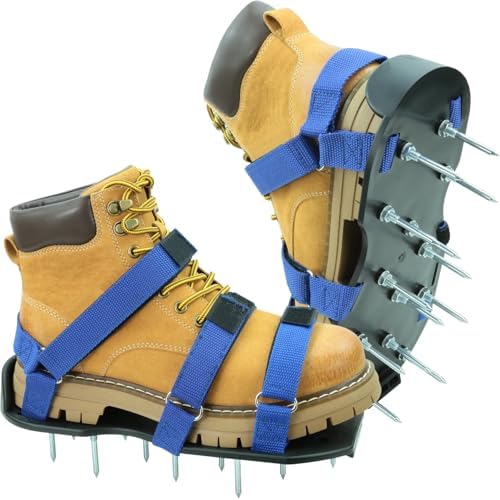Lawn Aerator Shoes for Lawn, Soil Yard Aerator Tool with Hook & Loop Straps for Effectively Aerating, One Size Fits All Free-Installation Lawn Shoes for Yard Garden Patio Grass, Blue by MILLUXXi
