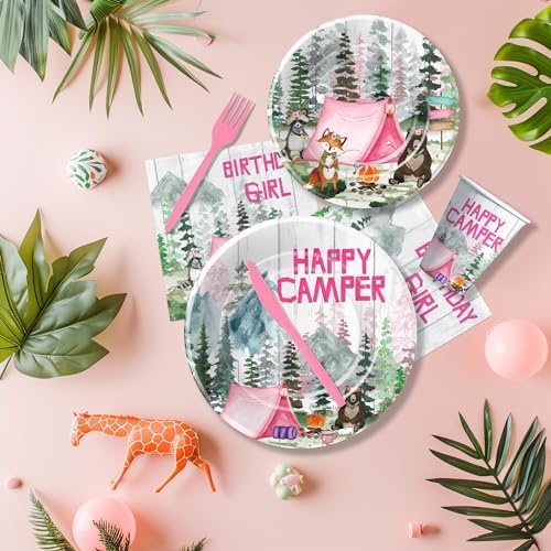 Camping Birthday Party Supplies Girl, Happy Camper Theme, Serves 24 - Image 4