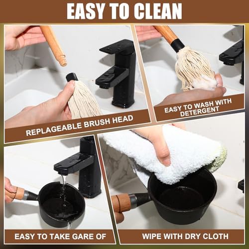 12 Pcs BBQ Mop Brush and Cast Iron Sauce Pot Set for Grilling - Image 5