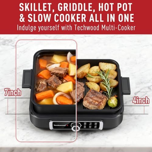 Indoor Grill, Techwood Electric Indoor Grill Griddle 7.5-Quart 1500W Versatile Multi-Cooker with 5-Level Heat Settings, Come with Removable Non-stick Grill Pan& Cooking Pot, Dishwasher Safe - Image 4